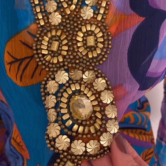 Colorful Floral Tunic or Beach Coverup with Gold Details - Picture 3 of 7